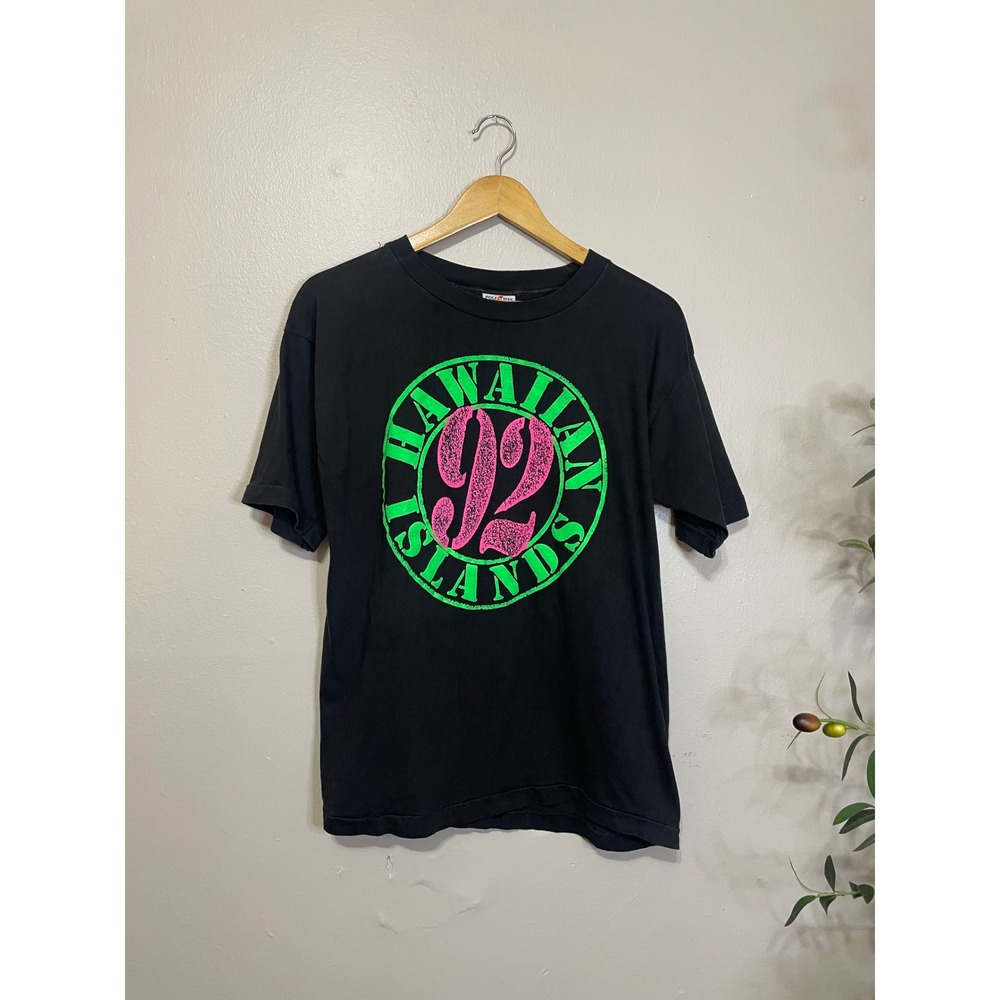 Vintage Poly Tees Hawaii T-Shirt 90s Neon Graphics 1990s Hawaiian Islands 92